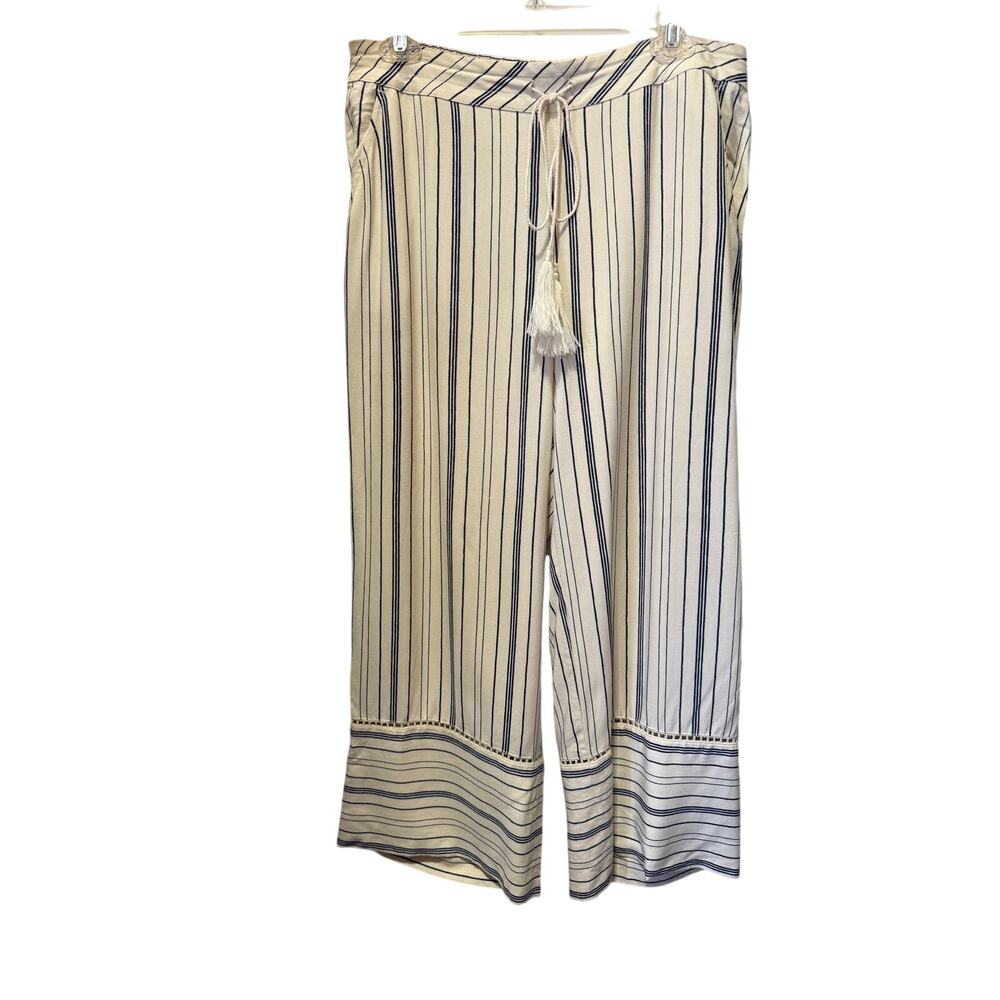 Soft Surroundings Wide Leg Pull On Stripe Cropped Pants Size M